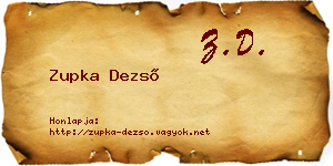Zupka Dezső névjegykártya